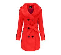 WHZXYDN Manteau en Laine Mi-Long Femme, Trench d'Hiver à Grand Col en Fourrure, Double Face, Rouge