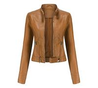 WHZXYDN Veste Courte en Cuir pour Femmes, Printemps Et Automne, Veste à Col Montant, Taille EuropéEnne, Beige, S