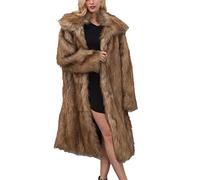 WHZXYDN Veste Femmes Automne Et Hiver Long Manteau Veste Femmes Mode Col Carré Longue Fausse Fourrure Kaki, Marron XL