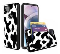 Wiaekosef Coque de protection fine pour Moto One 5G Ace 2021 avec porte-cartes de crédit double couche hybride antichoc anti-rayures PC + TPU Coque pour Motorola Moto One 5G ACE 2021 Motif vache