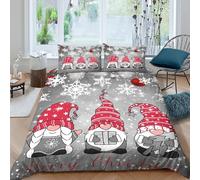 WIASVZMCI Christmas Gnomes Parure de Lit Confortable Microfibre Hypoallergique 3 pièces Cartoon Festive Design Linge de Lit avec 2 x Taies d'oreiller Super Douce for Les Enfants Single（135x200cm）