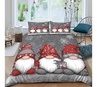 WIASVZMCI Christmas Gnomes Parure de Lit Microfibre 3 pièces Imprimé en 3D Hypoallergique Festive Cartoon Style_ Linge de Lit avec Fermeture Éclair Douce for Garçon Single（135x200cm）