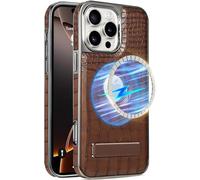 Wibrthz Coque en Cuir pour iPhone 16 Pro, Motif de Crocodile de Luxe en Cuir PU avec Kickstand, Cadre de Bord Electrolité de Luxe,Housse de Protection Stand de Choc Mince pour iPhone 16 Pro(Marron)