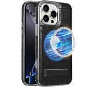 Wibrthz Coque en Cuir pour iPhone 16 Pro, Motif de Crocodile de Luxe en Cuir PU avec Kickstand, Cadre de Bord Electrolité de Luxe,Housse de Protection Stand de Choc Mince pour iPhone 16 Pro(Noir)