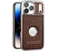 Wibrthz Coque en Cuir pour iPhone 17 Pro, Motif de Crocodile de Luxe en Cuir PU avec Kickstand, Cadre de Bord Electrolité de Luxe,Housse de Protection Stand de Choc Mince pour iPhone 17 Pro(Marron)