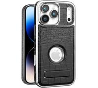 Wibrthz Coque en Cuir pour iPhone 17 Pro, Motif de Crocodile de Luxe en Cuir PU avec Kickstand, Cadre de Bord Electrolité de Luxe,Housse de Protection Stand de Choc Mince pour iPhone 17 Pro(Noir)