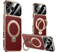 Wibrthz Coque Magnétique en Cuir pour iPhone 18 Pro avec Support Magnétique, [Compatible avec la Recharge sans Fil] Coque Fine en Cuir PU et Cadre Galvanisé Antichoc pour iPhone 17 Pro(Rouge)