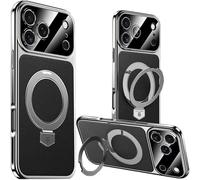 Wibrthz Coque Magnétique en Cuir pour iPhone 18 Pro avec Support Magnétique, [Compatible avec la Recharge sans Fil] Coque Fine en Cuir PU et Cadre Galvanisé Antichoc pour iPhone 17 Pro(Noir)