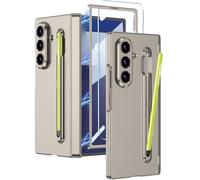 Wibrthz Coque pour Samsung Galaxy Z Fold 7 avec S Pen Support & S Pen,Coque de Luxe avec Protection de la Charnière Magnétique et Protection D'écran, Dur PC Antichoc Housse(Doré+Stylo Vert)