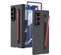 Wibrthz Coque pour Samsung Galaxy Z Fold 7 avec S Pen Support & S Pen,Coque de Luxe avec Protection de la Charnière Magnétique et Protection D'écran, Dur PC Antichoc Housse(Noir+Stylo Rouge)