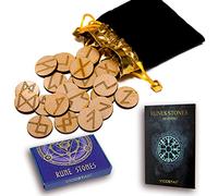wiccan star Naturelles 25 en Bois Rune Pierre Sac avec Ensemble de Mise en Page et Signification Parchemin (en Anglais)