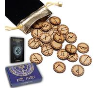 WICCSTAR Lot de 25 pierres runes en bois gravées avec 5 dispositions différentes et livret de signification des runes