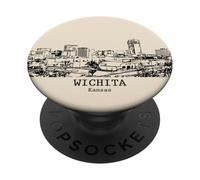 Wichita Kansas Vintage Skyline Dessin PopSockets PopGrip Adhésif