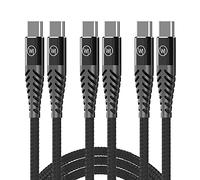 Wicked Chili 3X Câble USB C vers USB-C Fast Charge Nylon (3A/20V/60W) avec connecteurs métalliques, Anti-Pliage Contre la Rupture du câble, Noir/tressé/Flexible/Robuste / 100cm