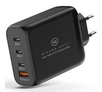 Wicked Chili Chargeur USB-C GaN 100 W - 4 ports - Chargeur rapide compatible avec ordinateur portable, téléphone portable, iPad, iPhone 17, 16, 15, 14, Samsung Galaxy Fast Charger - Bloc