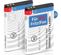 Wicked Chili Lot de 2 batteries de rechange pour AVM Fritz!Fon M3, avec une capacité de +20 %, pour téléphone Fritzfon VOIP, accessoire pour batterie d'origine Fritz Fon BT239865, mod. 523450AR1000