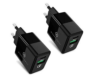 Wicked Chili Lot de 2 Chargeur USB Double 20W avec Port USB-A et USB-C, Fast Charge Adapter Bundle, Universal Compatible avec iPhone 14, 13, 12, 11 (Pro, Max, Plus, Mini), Samsung et MagSafe