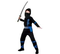 Wicked Costumes Déguisement de ninja pour enfant Noir/bleu Taille M 5-7 ans