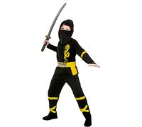 Wicked Costumes Déguisement de ninja pour enfant - Noir/jaune - Taille L (8-10 ans)