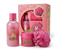 Wicked Glinda Coffret cadeau de bain - Bain moussant rose, beurre corporel et bonnet de douche - Produit sous licence officielle Wicked