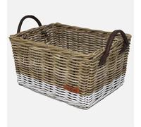 WICKED Panier pour caisses L fond gris/blanc avec poignées en cuir (45x32x23)