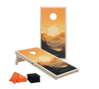 Wicked Wood Games Ensemble de cornhole officiel 120 x 60 cm | Taille compétition | Comprend 2 planches + 2 x 4 sacs (orange et noir) | Impression bois méchant | Utilisation en extérieur (motif