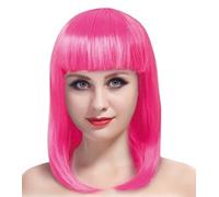 WickedFun® Perruques coupe carrée moyenne pour femme - Perruques de déguisement pour fête quotidienne Cosplay (rose)