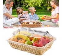 Wicker Basket With Acrylic Lid - Wicker Basket With Acrylic Cover, Rattan Bread Basket Wicker Bread Basket For Serving With Acrylic Lid, Simulated Rattan Outdoor Picnic Bread Baskets (Yellow, A)