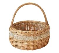 Wicker Basket - Woven Natural Decor with Handle | Compact Kids Picnic Basket for Easter Outdoor Beach Picking, Harvesting Fruit Vegetable Egg Bouquet Flowers, Kitchen Living Room Storage Accessory