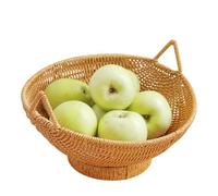 Wicker Fruit Basket - Food Storage Organizer,Wicker Baskets Imitation Rattan Storage Dish Rustic Serving Tray with Handles for Bread Snack Vegetable