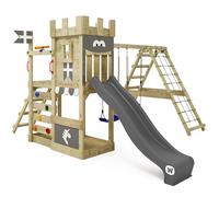 WICKEY Aire de Jeux DragonFlyer avec balançoire & Toboggan, Tour d'escalade pour Enfants avec bac à Sable, échelle & Accessoires de Jeu pour Le Jardin (Anthracite)