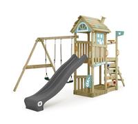 WICKEY Aire de Jeux FarmFlyer portique en Bois avec balançoire, bâche & Toboggan, Tour d'escalade pour Enfants avec bac à Sable, échelle et Accessoires de Jeu pour Le Jardin - Bleu Pastel