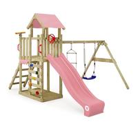 Wickey Aire de Jeux MultiFlyer Light, portique en Bois avec balançoire et Toboggan, Tour d'escalade pour Enfants avec bac à Sable, échelle et Accessoires de Jeu pour Le Jardin (Rose Pastel)