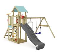 Wickey Aire de Jeux MultiFlyer Light, portique en Bois avec balançoire et Toboggan, Tour d'escalade pour Enfants avec bac à Sable, échelle et Accessoires de Jeu pour Le Jardin (Anthracite)