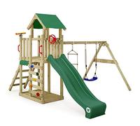 Wickey Aire de Jeux MultiFlyer Light, portique en Bois avec balançoire et Toboggan Vert, Tour d'escalade pour Enfants avec bac à Sable, échelle et Accessoires de Jeu pour Le Jardin