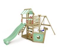 Aire de jeux bois WICKEY SeaFlyer style bateau avec toboggan 220 cm vert pastel, balançoire et bac à sable - 10 ans de garantie*