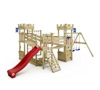 WICKEY Aire de jeux Portique bois Smart Arch avec balançoire et toboggan rouge