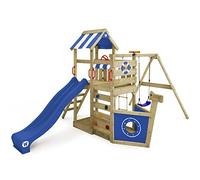 Aire de jeux en bois WICKEY SeaFlyer avec balançoire, toboggan et bac à sable - Bleu
