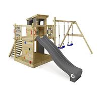 Wickey Aire de Jeux Smart Camp portique en Bois avec balançoire et Toboggan Anthracite, Tour d'escalade pour Enfants avec bac à Sable, échelle et Accessoires de Jeu pour Le Jardin.