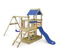 Aire de jeux WICKEY Portique bois TurboFlyer avec balançoire et toboggan bleu