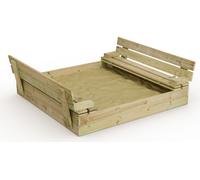 WICKEY Bac à sable Flip 120x125cm Jardin Enfants Bac à sable Aire de jeux avec banc et couvercle rabattable