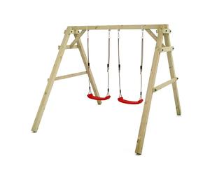WICKEY Balançoire pour Enfants Sky Dancer Prime - Balançoire Rouge & châssis en Bois, portique de balançoire extérieur, balançoire Double, balançoire en Bois pour Enfants dans Le Jardin