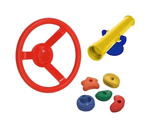 WICKEY Kit d'accessoires pour tour de jeu, balançoire, cadre d'escalade et équipement de jardin composé de pierres d'escalade, d'un volant et d'un télescope