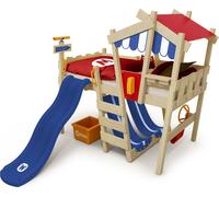 WICKEY Lit d'enfant surélevé CrAzY Hutty avec toboggan Lit de maison 90 x 200 cm, lit superposé - bleu