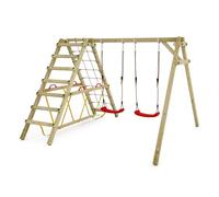 WICKEY Portique de balançoire pour Enfants Smart Hike Rouge - Balançoire & SurfSwing, Portique de balançoire, Balançoire en Bois avec annexe à Grimper pour Les Enfants dans Le Jardin