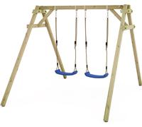 WICKEY Balançoire pour Enfants Smart Move - Balançoire Bleu & châssis en Bois, portique de balançoire extérieur, balançoire Double, balançoire en Bois pour Enfants dans Le Jardin