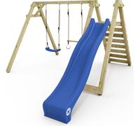 WICKEY Portique de balançoire Smart Swift avec toboggan Balançoire, portique de balançoire, balançoire double, balançoire en bois - bleu