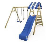WICKEY Smart Ace Balançoire et toboggan bleu, échelle, double balançoire, en bois, pour jardin