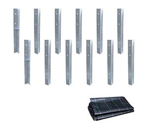 Wickey SolidLock Lot de 12 ancrages d'angle en acier galvanisé à chaud pour tours de jeu, balançoires, maisons sur pilotis - Avec non-tissé anti-mauvaises herbes