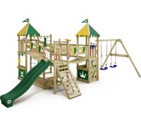 WICKEY Tour de jeu Château fort Smart Queen avec balançoire & toboggan, maison de jeu avec bac à sable, échelle d'escalade & accessoires de jeu - vert